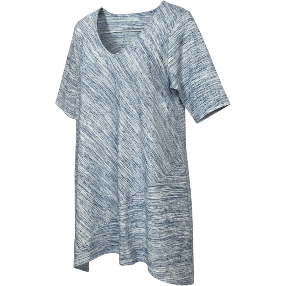 J.Jill Womens Blue Space Dye V-Neck Tunic Short Sleeve Asymmetrical Top Small